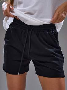 MUSERA Pantalones cortos tipo jogger de cintura elástica con detalles a rayas, para verano, streetwear, Y2K, chica cool, inspiración urbana, vacaciones, otoño, invierno, vuelta al cole, elegante