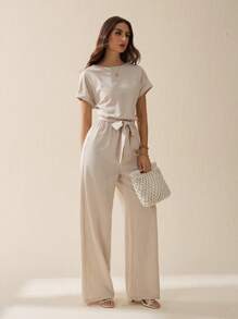 SHEIN Tall Women's Summer Casual Solid Color Short Sleeve Jumpsuit