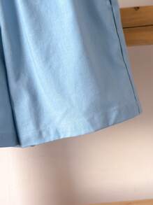 Loomiva 2pcs/Set Young Boy Loose Academy Style Blue Woven Palm Tree Pattern Shirt & Elastic Waist Shorts Set, Spring/Summer - Blue - View 7