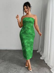 SHEIN Unity Tie-Dye Slit Thigh Bandeau Bodycon Dress - Green - View 6