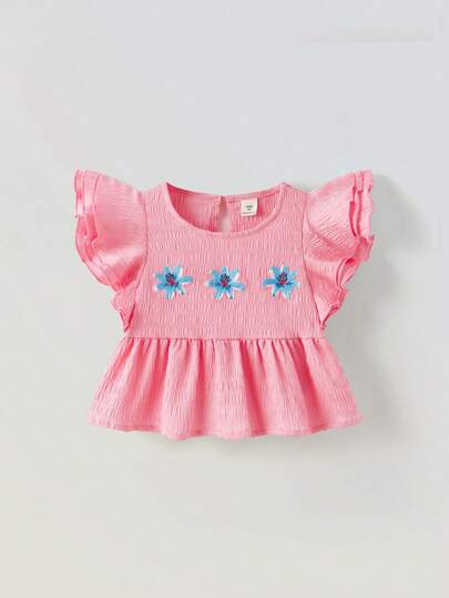 Maija Kids Maija Kids 超大号休闲花卉印花短袖女衬衫，适合年轻女孩