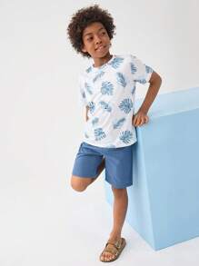 Leap Crew Leap Crew Conjunto De Camiseta Y Pantalón Corto Con Estampado Tropical Para Niños Preadolescentes