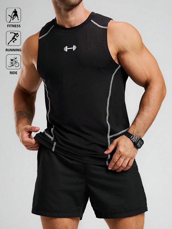 Manfinity Sport Polished Męski sportowy top fitness bez rękawów z nadrukiem na bocznych szwach