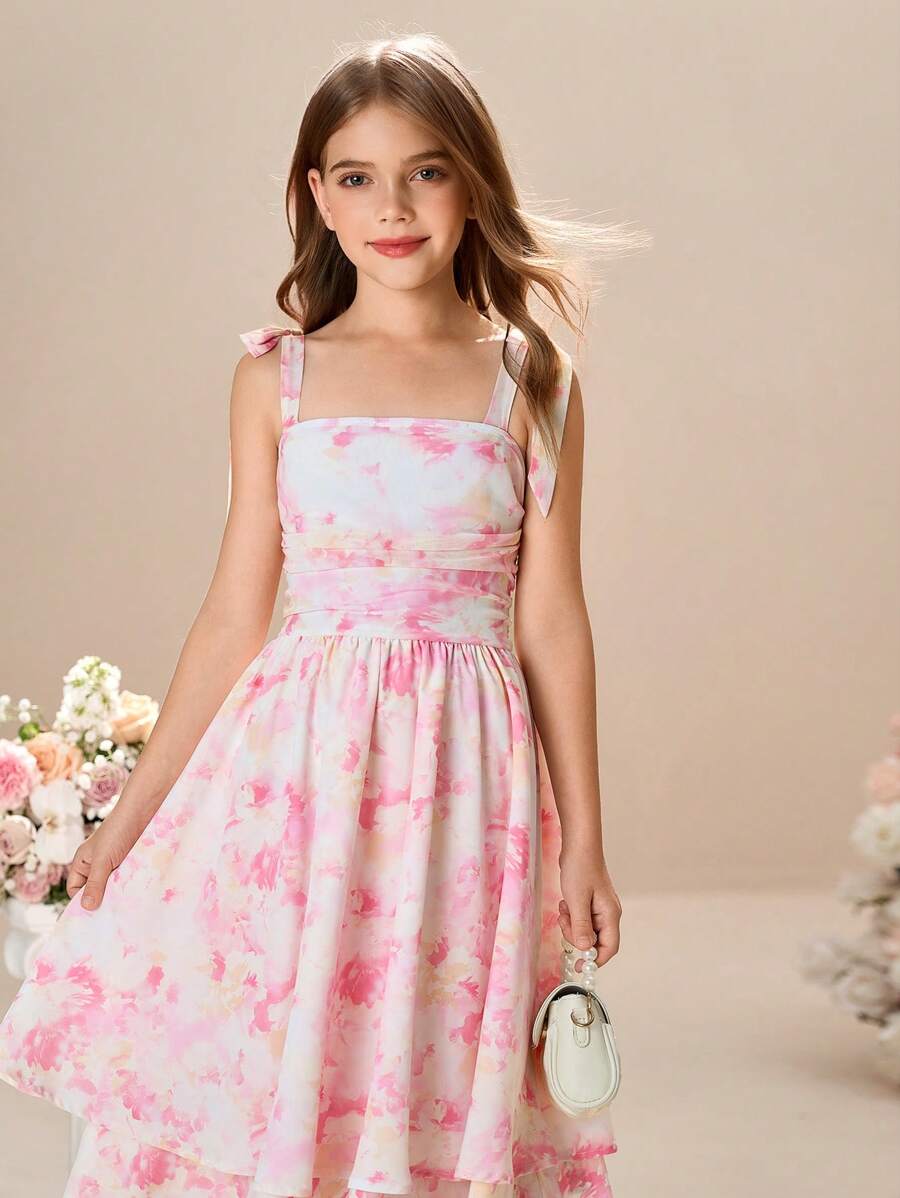 Tween Girl Knit Ditsy Floral Patchwork Woven Hem Camisole Dress - Multicolor - View 1