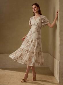 MOTF PREMIUM VESTIDO CON VOLANTES Y BORDADOS - Caqui - Ver 1