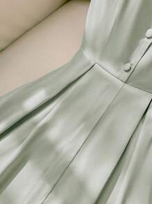 Franclia 大码女式粉色翻领褶裥纽扣前部无袖系带中长连衣裙，适合约会、派对、生日、办公室、度假、夏季休闲和正式商务场合 - 綠色 - 查看 3