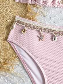 SHEIN Teen Girl New Simple Solid Color Beige Bikini Set, Special Fabric Swimsuit For Beach Resort Young Girls Sets Bikini Set For Girls Bikini Sets For Girls Swimsuit Set Bathing Suits Teen Girl Two Pieces Summer Holiday - Baby Pink - View 6