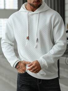 Manfinity Homme 男士休闲运动皮革抽绳连帽运动衫 - 白色 - 查看 1