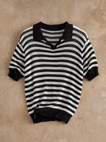 Manfinity VCAY Lässiges, gestreiftes Herren-Strickoberteil mit Polokragen und kurzen Ärmeln, geeignet für den Sommer