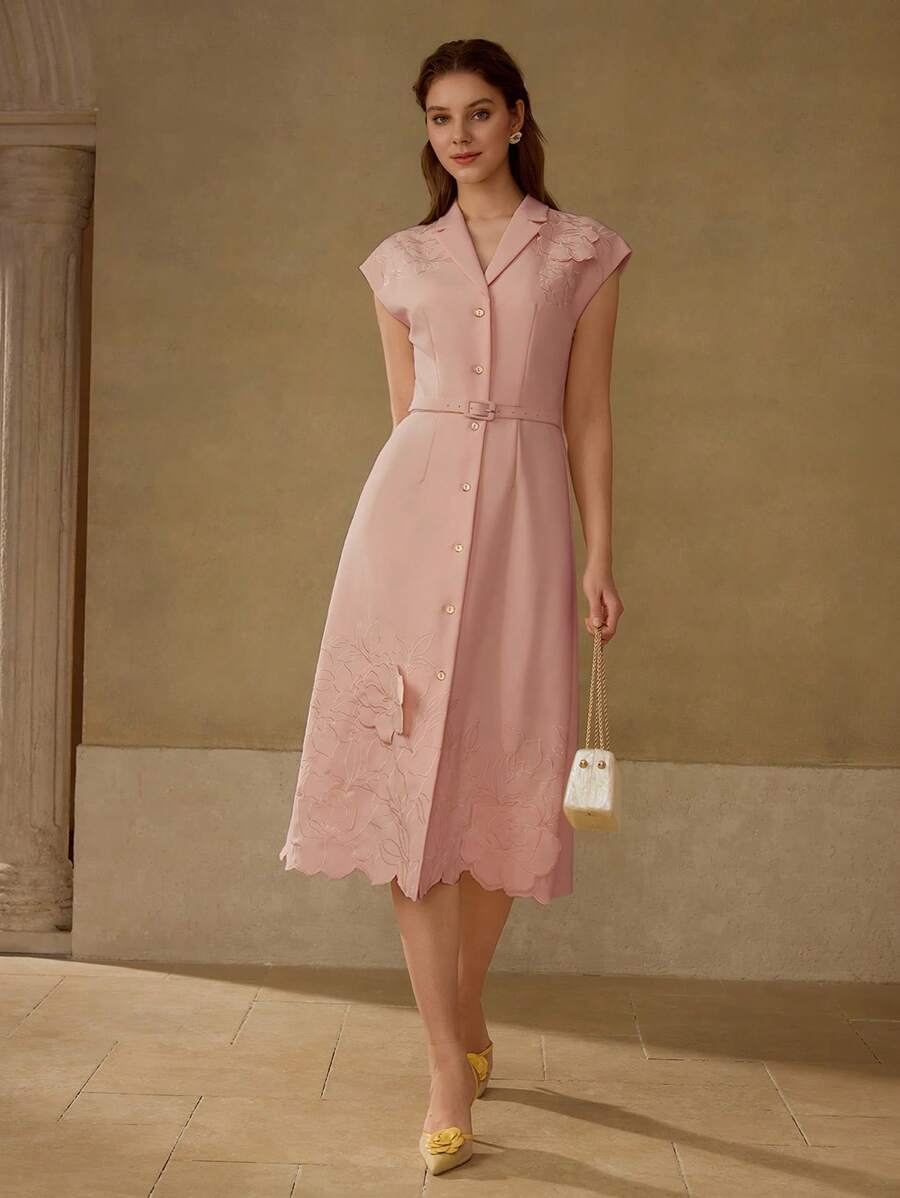 MOTF PREMIUM Vestido bordado con cinturón - Rosa - Ver 1