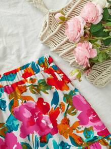 Vivid Eden 2 pezzi Set di moda da donna con canotta corta tinta unita e minigonna con stampa floreale per vacanza