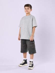 SUMWON Oversized Loose Fit Short Sleeve T-Shirt Everyday Casual Streetwear Relaxed Wear Youth Modern Basic Essential Top - Grey - View 1