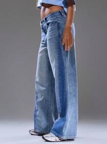 MUSERA Quần jeans chi tiết đường may mài, phong cách đường phố mùa hè, Y2K, cô gái cá tính, thành thị, mùa thu đông, thường ngày, công sở, thanh lịch, mùa xuân. - Màu xanh lam - Xem 3