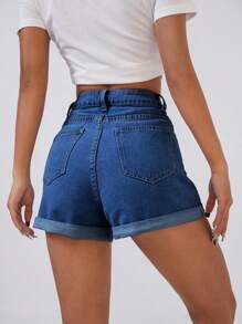 SHEIN EZwear 女士卷边宽松休闲牛仔短裤