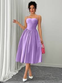 Rafferiza 秋冬女士时尚百搭约会派对细肩带喇叭裙 - 淡紫色 - 查看 5