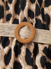 Sparklyn 青少女豹紋不對稱擺無袖連衣裙 - 棕色 - 查看 6