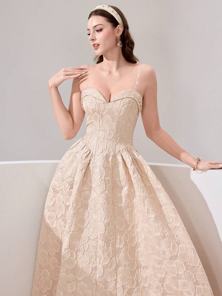 Poshira Vestido de fiesta para mujer con textura de unicolor sin tirantes (muy adornado) - Albaricoque - Ver 1