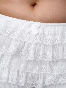 SHEIN Tall CURVE 夏季大码可爱性感蕾丝边纯色短裤 - 白色 - 查看 8