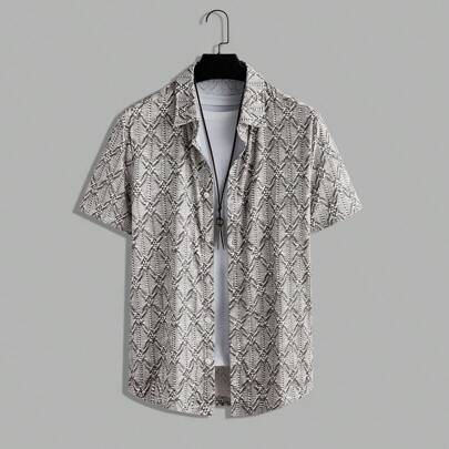 다이아몬드 패턴 반소매 캐주얼 셔츠, 여름용 남성