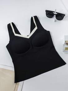 SHEIN 1pc Tween Girl Adhesive Seamless Comfortable Black Cami Top