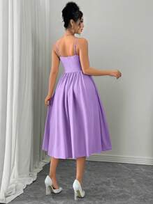 Rafferiza 秋冬女士时尚百搭约会派对细肩带喇叭裙 - 淡紫色 - 查看 2