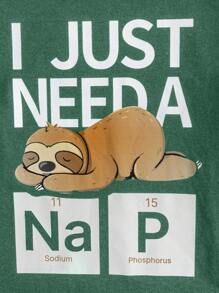 RueChic 棉质男士字母印花常规长袖 T 恤家居服套装 - 墨綠色 - 查看 5