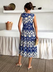 SHEIN Cottnline Woman All Over Printed Boho Spring Summer Sleeveless Midi Long Length Holiday Vacation Lady Going Outfit Dress A Line - Multicolor - View 2
