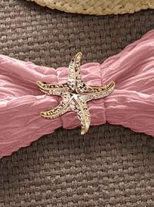 Swim Vcay 3件套女士夏季沙滩纹理露肩海星比基尼性感泳衣套装 - 粉色 - 查看 3