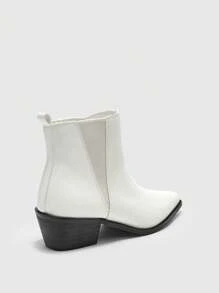 CUCCOO BIZCHIC 女士方头粗跟弹力切尔西靴和踝靴，白色 - 白色 - 查看 9