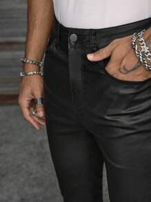 AXEPEAK Jeans ajustados lisos para hombre, básicos de estilo urbano