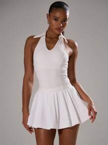 Musera Sport Seamless Collared Fitted Racerback Tank Top Active Workout Gym, Padel, Tennis, Racquetball, Pickleball Gym Fitness - White - View 1