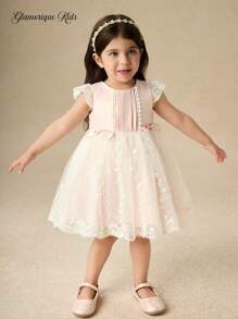 Glamorique Kids 4 Season Baby Girl Princess Dress, Pink Cap Sleeve Bow Waist Tulle Formal Party Dress, Baby Pink Dresses For Girls, Toddler Light Pink Formal Dresses, Baby Girl Wedding Guest Dress, Elegant Clothing Baby Girls, Baby Dresses Elegant Princess - Pink - View 1