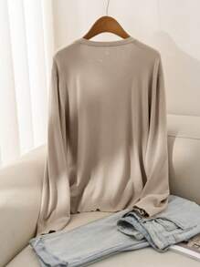 CosyJoli Áo len cardigan màu trơn thường ngày cho nữ cỡ lớn - Màu be - Xem 2