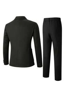 Calvornis Wool Fabric Pocket Men's Suit - Black - View 2