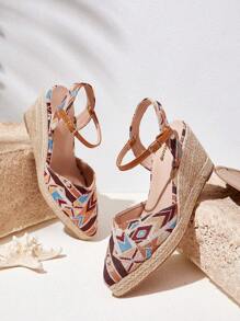 Styleloop Sandalias de plataforma con cuña de cuerda tejida para mujer, estilo de vacaciones BOHO Chic Retro del Oeste Americano para festival de música, zapatos de suela gruesa - Multicolor - Ver 2