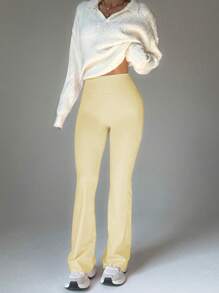 SHEIN Sovereign Charm High Waist Tummy Control Butt-Lifting Skinny Yoga Leggings, Casual Basic Fitness Shaping Tights - Yellow - View 5