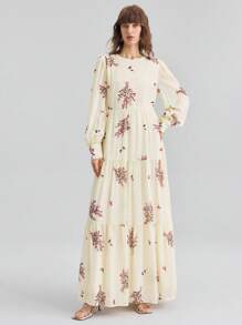 Ontre Váy dài hoa nữ 2025, thời trang tối giản mặc thường ngày - Màu vàng - Xem 4