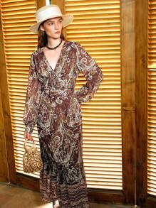 Arave Women's Elegant V-Neck Vacation Style Lantern Sleeve Tie-Waist Printed A-Line Maxi Dress, Bohemian,Graduation Dress, Outfits For Women,Sun Dresses For Women,Birthday Dresses For Women,Dresses For Women Elegant,Casual Dresses For Woman,Flowy Dress,Boho Women Clothing,Cruise Women Outfits, Dresses For Vacationfall Women Clothes Fall Outfits Women Fall Autumn Clothes - Brown - View 7