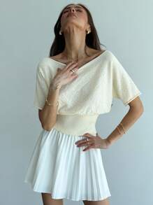 Aloruh 新款夏季针织毛衣，休闲船领露肩修身套头衫 - 棕色 - 查看 4