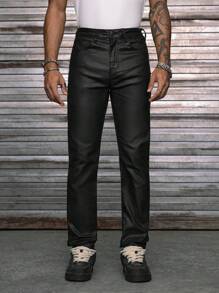 AXEPEAK Jeans ajustados lisos para hombre, básicos de estilo urbano