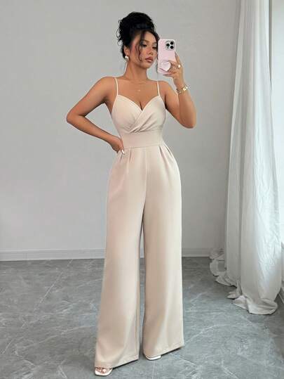 Selianne Mujeres Elegantes Mono Minimalista de unicolor con Tirantes para la Cintura