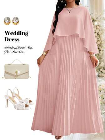 Fleurora 大码纯色褶皱优雅连衣裙，夏季时尚