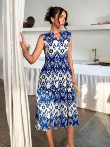 SHEIN Cottnline Woman All Over Printed Boho Spring Summer Sleeveless Midi Long Length Holiday Vacation Lady Going Outfit Dress A Line - Multicolor - View 6