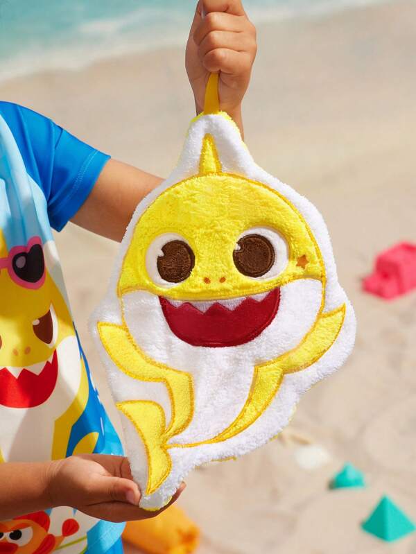 BABY SHARK X SHEIN 1pc Cute Cartoon Embroidered Hand Towel, Super Absorbent Material, Exquisite Embroidery Craft, Suitable For Kitchen, Bathroom, Etc.
