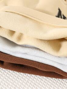 SHEIN 3 件套男婴/女婴可爱百搭针织字母图案长袖运动衫，秋冬多件装 - 卡其色 - 查看 8