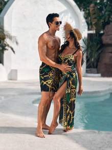 Manfinity Swimmode 男士度假休闲巴洛克印花沙滩短裤