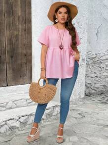 EMERY ROSE Blusa da donna taglie forti, a maniche corte, con stampa a righe e collo rotondo, adatta per l'estate