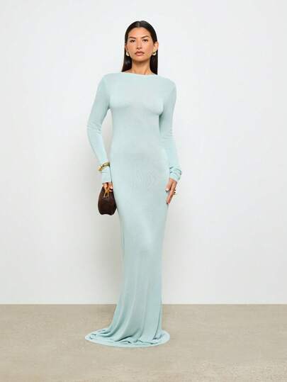 AiiRZ Elegant Knit Fishtail Maxi Dress Long Sleeve Winter Holiday Evening  Gown Special Occasion Sweater Dress Wedding GuestMISSGUIDED