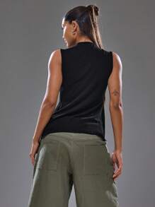 MUSERA Button Down Fitted Sleeveless Tank Top Streetwear Y2K Cool Girl Cute City Night Out Going Out Tops Club   Fall - Black - View 4