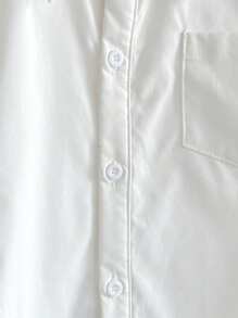 Tween Girl Casual Fashionable Street Turndown Collar Asymmetric Pocket Short White Utility Shirt, Girls Crop Top, Tween Girl White Shirt, Girls White Button Down Shirt, Tween Girl Outfits,Back To School, Summer Tops,Tween Girl Clothes,Babydoll Top,White Top,White Shirt - White - View 9